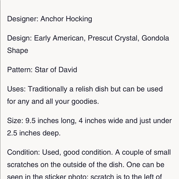 Anchor Hocking Prescut Crystal Gondola Star of David Dish - Picture 11 of 11